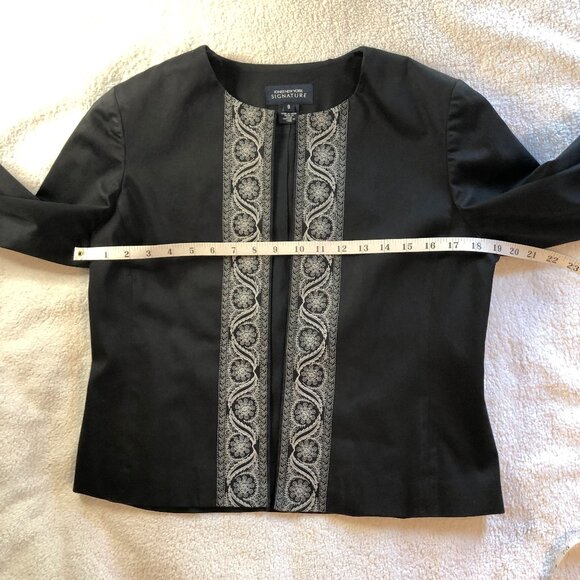 Jones NY Signature elegant black jacket w/ white embroidered trim - Picture 9 of 9